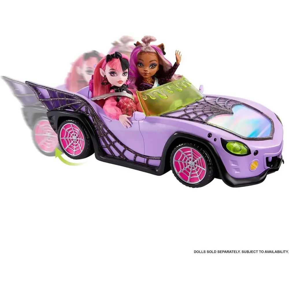 Monster High Toy Car, Ghoul Mobile with Pet and Cooler Accessories NWT